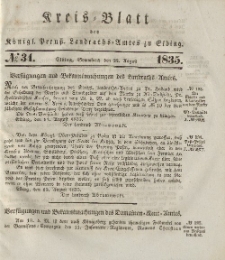 Kreis-Blatt des Königlich Preußischen Landraths-Amtes zu Elbing, Nr. 34 Sonnabend 22 August 1835