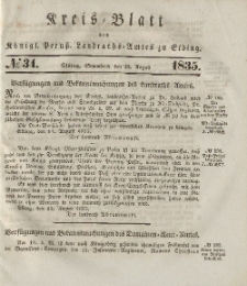 Kreis-Blatt des Königlich Preußischen Landraths-Amtes zu Elbing, Nr. 34 Sonnabend 22 August 1835