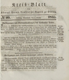Kreis-Blatt des Königlich Preußischen Landraths-Amtes zu Elbing, Nr. 40 Sonnabend 3 Oktober 1835
