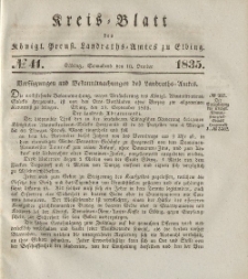 Kreis-Blatt des Königlich Preußischen Landraths-Amtes zu Elbing, Nr. 41 Sonnabend 10 Oktober 1835