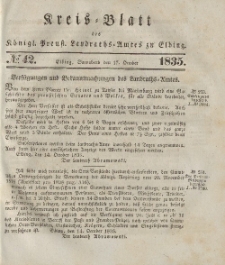 Kreis-Blatt des Königlich Preußischen Landraths-Amtes zu Elbing, Nr. 42 Sonnabend 17 Oktober 1835