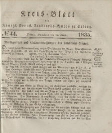 Kreis-Blatt des Königlich Preußischen Landraths-Amtes zu Elbing, Nr. 44 Sonnabend 31 Oktober 1835