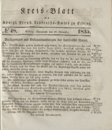 Kreis-Blatt des Königlich Preußischen Landraths-Amtes zu Elbing, Nr. 48 Sonnabend 28 November 1835