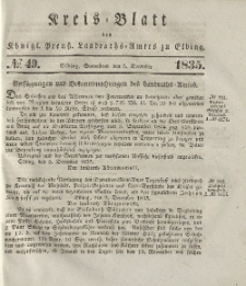 Kreis-Blatt des Königlich Preußischen Landraths-Amtes zu Elbing, Nr. 49 Sonnabend 5 Dezember 1835