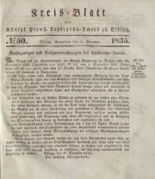 Kreis-Blatt des Königlich Preußischen Landraths-Amtes zu Elbing, Nr. 50 Sonnabend 12 Dezember 1835