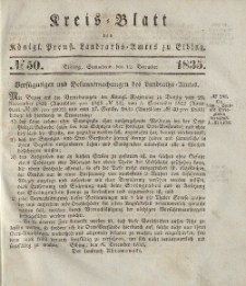 Kreis-Blatt des Königlich Preußischen Landraths-Amtes zu Elbing, Nr. 50 Sonnabend 12 Dezember 1835