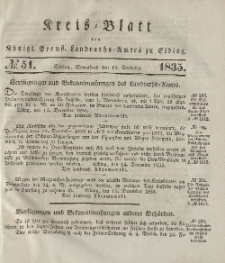 Kreis-Blatt des Königlich Preußischen Landraths-Amtes zu Elbing, Nr. 51 Sonnabend 19 Dezember 1835
