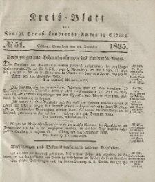 Kreis-Blatt des Königlich Preußischen Landraths-Amtes zu Elbing, Nr. 51 Sonnabend 19 Dezember 1835