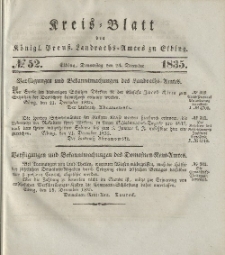 Kreis-Blatt des Königlich Preußischen Landraths-Amtes zu Elbing, Nr. 52 Sonnabend 24 Dezember 1835