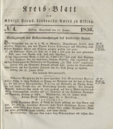 Kreis-Blatt des Königlich Preußischen Landraths-Amtes zu Elbing, Nr. 4 Sonnabend 23 Januar 1836