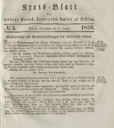 Kreis-Blatt des Königlich Preußischen Landraths-Amtes zu Elbing, Nr. 5 Sonnabend 30 Januar 1836