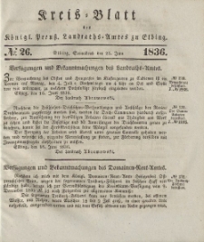 Kreis-Blatt des Königlich Preußischen Landraths-Amtes zu Elbing, Nr. 26 Sonnabend 25 Juni 1836