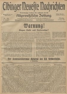 Elbinger Neueste Nachrichten, Nr. 210 Montag 3 August 1914 66. Jahrgang