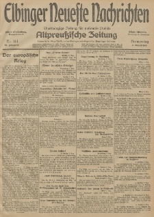 Elbinger Neueste Nachrichten, Nr. 213 Donnerstag 6 August 1914 66. Jahrgang