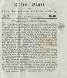 Kreis-Blatt des Königlich Preußischen Landraths-Amtes zu Elbing, Nr. 3 Sonnabend 18 Januar 1840