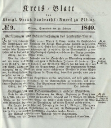 Kreis-Blatt des Königlich Preußischen Landraths-Amtes zu Elbing, Nr. 9 Sonnabend 29 Februar 1840