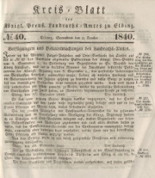 Kreis-Blatt des Königlich Preußischen Landraths-Amtes zu Elbing, Nr. 40 Sonnabend 2 Oktober 1840