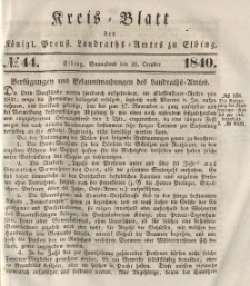 Kreis-Blatt des Königlich Preußischen Landraths-Amtes zu Elbing, Nr. 44 Sonnabend 31 Oktober 1840