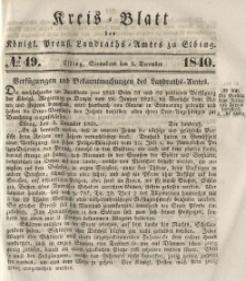 Kreis-Blatt des Königlich Preußischen Landraths-Amtes zu Elbing, Nr. 49 Sonnabend 5 Dezember 1840