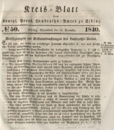 Kreis-Blatt des Königlich Preußischen Landraths-Amtes zu Elbing, Nr. 50 Sonnabend 12 Dezember 1840