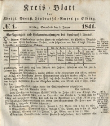 Kreis-Blatt des Königlich Preußischen Landraths-Amtes zu Elbing, Nr. 1 Sonnabend 2 Januar 1841