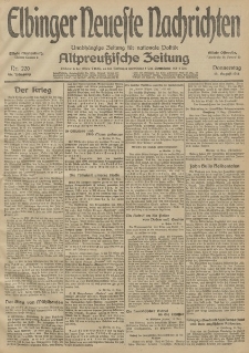 Elbinger Neueste Nachrichten, Nr. 220 Donnerstag 13 August 1914 66. Jahrgang