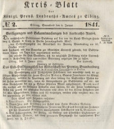 Kreis-Blatt des Königlich Preußischen Landraths-Amtes zu Elbing, Nr. 2 Sonnabend 9 Januar 1841