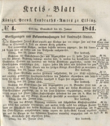 Kreis-Blatt des Königlich Preußischen Landraths-Amtes zu Elbing, Nr. 4 Sonnabend 23 Januar 1841