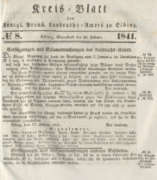 Kreis-Blatt des Königlich Preußischen Landraths-Amtes zu Elbing, Nr. 8 Sonnabend 20 Februar 1841