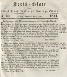 Kreis-Blatt des Königlich Preußischen Landraths-Amtes zu Elbing, Nr. 23 Sonnabend 5 Juni 1841