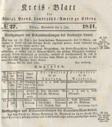 Kreis-Blatt des Königlich Preußischen Landraths-Amtes zu Elbing, Nr. 27 Sonnabend 3 Juli 1841