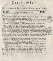 Kreis-Blatt des Königlich Preußischen Landraths-Amtes zu Elbing, Nr. 28 Sonnabend 10 Juli 1841