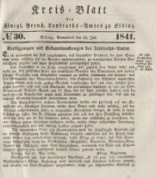 Kreis-Blatt des Königlich Preußischen Landraths-Amtes zu Elbing, Nr. 30 Sonnabend 24 Juli 1841