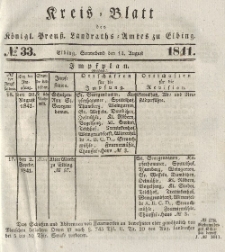 Kreis-Blatt des Königlich Preußischen Landraths-Amtes zu Elbing, Nr. 33 Sonnabend 14 August 1841