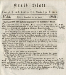 Kreis-Blatt des Königlich Preußischen Landraths-Amtes zu Elbing, Nr. 35 Sonnabend 28 August 1841