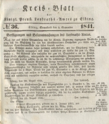 Kreis-Blatt des Königlich Preußischen Landraths-Amtes zu Elbing, Nr. 36 Sonnabend 4 September 1841