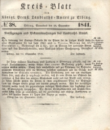 Kreis-Blatt des Königlich Preußischen Landraths-Amtes zu Elbing, Nr. 38 Sonnabend 18 September 1841