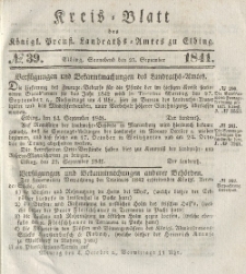 Kreis-Blatt des Königlich Preußischen Landraths-Amtes zu Elbing, Nr. 39 Sonnabend 25 September 1841