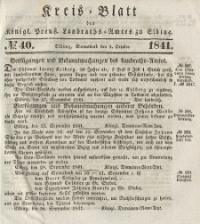 Kreis-Blatt des Königlich Preußischen Landraths-Amtes zu Elbing, Nr. 40 Sonnabend 2 Oktober 1841