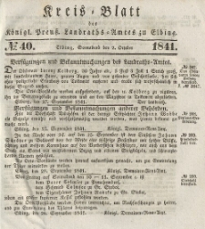Kreis-Blatt des Königlich Preußischen Landraths-Amtes zu Elbing, Nr. 40 Sonnabend 2 Oktober 1841