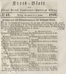 Kreis-Blatt des Königlich Preußischen Landraths-Amtes zu Elbing, Nr. 41 Sonnabend 9 Oktober 1841