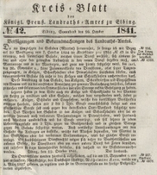 Kreis-Blatt des Königlich Preußischen Landraths-Amtes zu Elbing, Nr. 42 Sonnabend 16 Oktober 1841