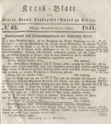 Kreis-Blatt des Königlich Preußischen Landraths-Amtes zu Elbing, Nr. 43 Sonnabend 23 Oktober 1841