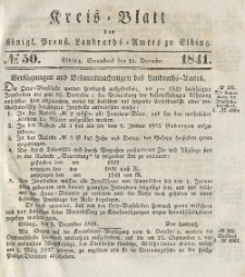 Kreis-Blatt des Königlich Preußischen Landraths-Amtes zu Elbing, Nr. 50 Sonnabend 11 Dezember 1841