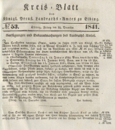 Kreis-Blatt des Königlich Preußischen Landraths-Amtes zu Elbing, Nr. 53 Sonnabend 31 Dezember 1841