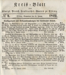 Kreis-Blatt des Königlich Preußischen Landraths-Amtes zu Elbing, Nr. 2 Sonnabend 15 Januar 1842
