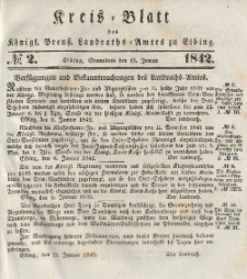 Kreis-Blatt des Königlich Preußischen Landraths-Amtes zu Elbing, Nr. 2 Sonnabend 15 Januar 1842