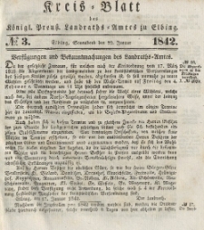 Kreis-Blatt des Königlich Preußischen Landraths-Amtes zu Elbing, Nr. 3 Sonnabend 22 Januar 1842