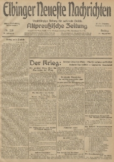 Elbinger Neueste Nachrichten, Nr. 228 Freitag 21 August 1914 66. Jahrgang