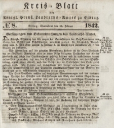Kreis-Blatt des Königlich Preußischen Landraths-Amtes zu Elbing, Nr. 8 Sonnabend 26 Februar 1842